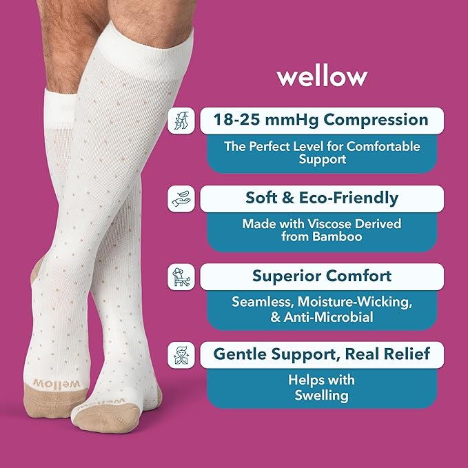 Wellow Premium Socks (Compression Socks - Regular) for Men & Women, Made with Viscose from Bamboo, Knee High, 18-25 mmHg
