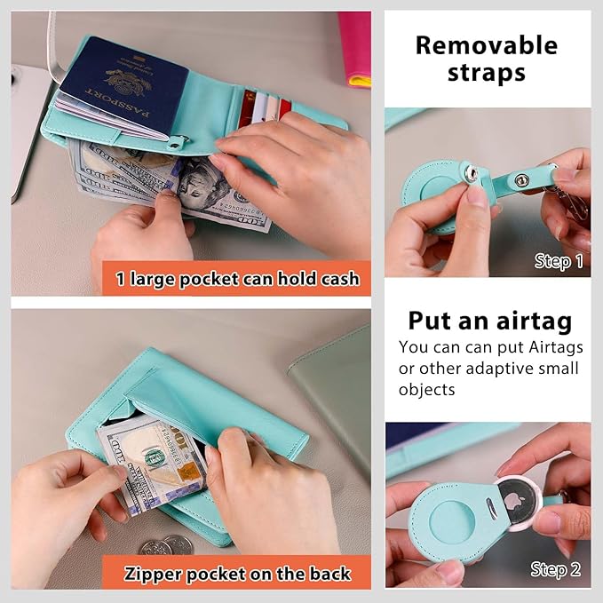 Deziliao Passport Wallets, Mulit-Purpose RFID Blocking Passport Holder AirTag Wallet, Travel Wallet（Blue-White）