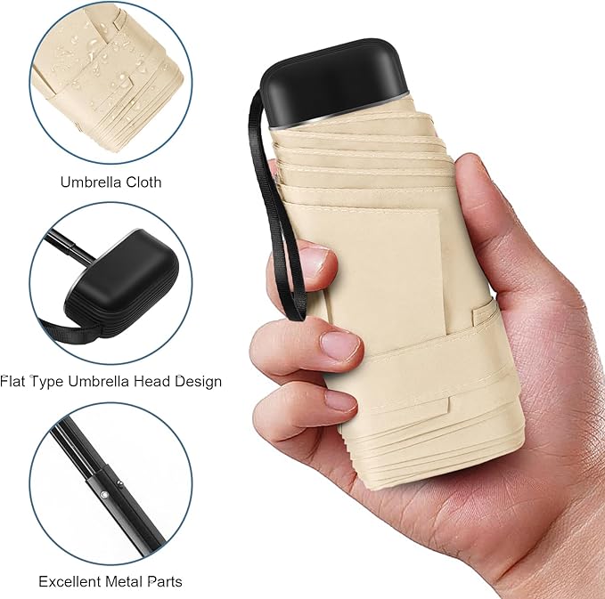 LEAGERA Compact Travel Umbrella with Case - Mini Umbrella for Purse, Small Lightweight &Tiny Design Perfect for Parasol Outdoor Sun&Rain Umbrellas