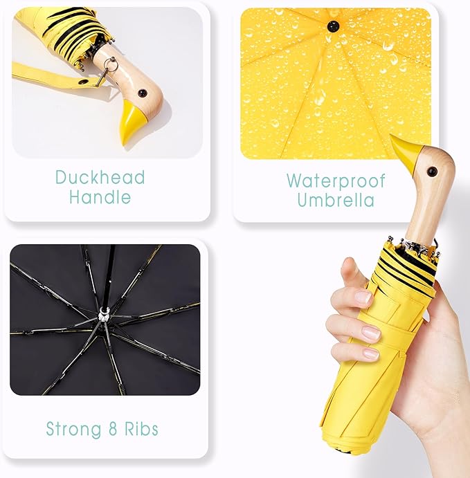 Duck Umbrella - Compact Travel Umbrella with a Cute Duck Head Handle for Women