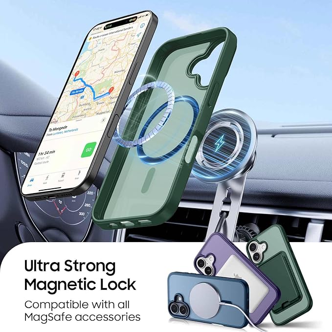 Ntwinro Magnetic for iPhone 17 Case (Compatible with MagSafe) with Detachable Wallet & Card Holder for 3 Cards [RFID Blocking] Military Grade Protective Slim Phone Cover, Green