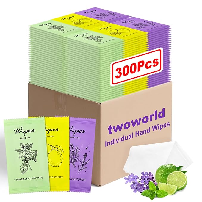 Individual Hand Wipes Wet Wipes Travel Size,Wet Wipes Individually Wrapped Bulk Cleansing Travel Size Wipes for Wedding Travel Restaurant Barbecue -300