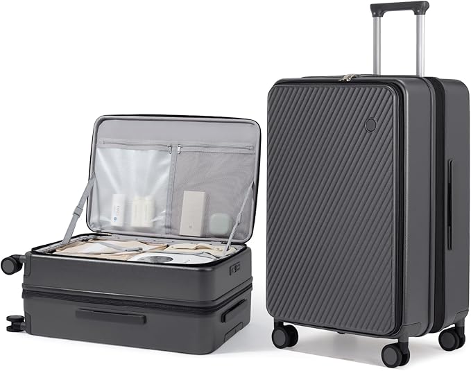 mixi 24 Inch Large Expandable Checked Luggage PC Hard Shell Suitcase Top Opening Rolling Travel Suitcases with Spinner Wheels & TSA Lock, Rock Gray