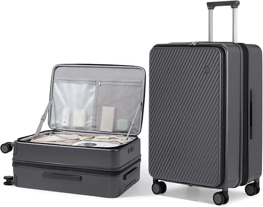 mixi 24 Inch Large Expandable Checked Luggage PC Hard Shell Suitcase Top Opening Rolling Travel Suitcases with Spinner Wheels & TSA Lock, Rock Gray