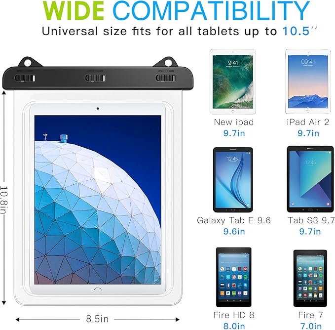 MoKo Waterproof Tablet Case, Tablet Pouch Dry Bag Compatible with iPad 10th, iPad Pro 11 2022, iPad Air 5/4/3/2, iPad 10.2, iPad Pro 10.5/9.7, Samsung Tab S4/S3/S2/Tab A 9.7, Tab E 9.6, Up to 12"