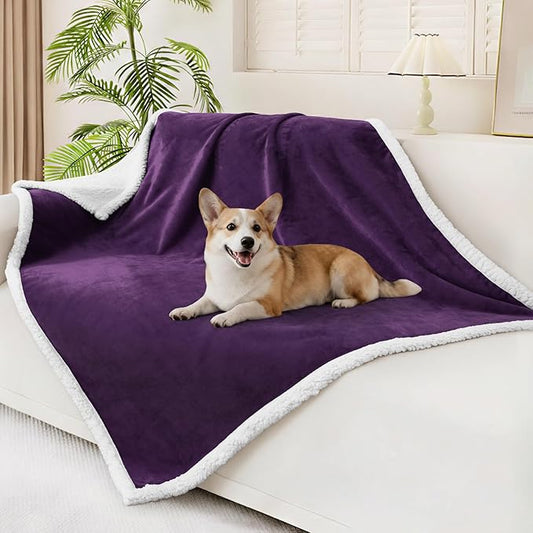 Smiry Waterproof Blanket Throw for Large Dogs, Soft Reversible Dog Blanket for Sofa Couch Bed, Washable Leakproof Sherpa Fleece Furniture Couch Protector(50"x60", Dark Purple/White)