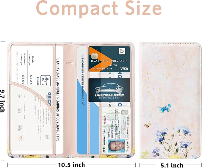 CoBak Car Registration and Insurance Holder - Vehicle Glove Box Car Organizer,Auto Truck Comparment Accessories Case with Magnetic Closure for Essential Document,Driver License,Cards