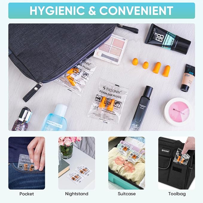 TICONN 20 Pairs Ear Plugs, 32dB Noise Reduction Earplugs for Sleeping Hearing Protection Travel Study Concentration Construction Site (20 Pairs)