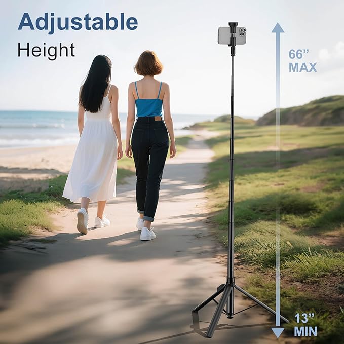 66" Automatic Phone Tripod Stand with Remote, Cell Phone Tripod for iPhone Video Recording & Live Streaming, Adjustable Selfie Stick Tripod for Content Creators, Vloggers (Black)