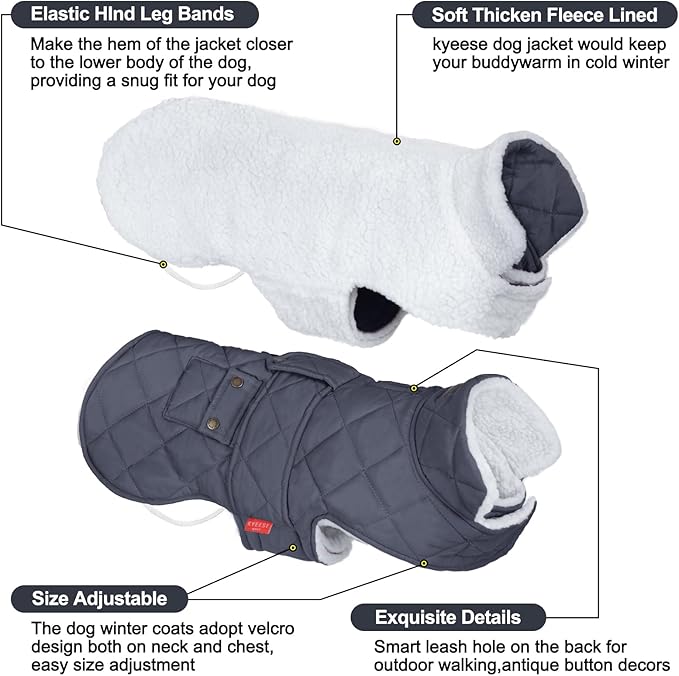 KYEESE Dog Coat Warm Pet Winter Puffer Coat with Leash Hole Windproof Dog Coats for Small Dogs Waterproof Dogs Jacket with Fleece Lined Soft Pet Sweater for Cold Weather Thick Pets Clothes with Pocket
