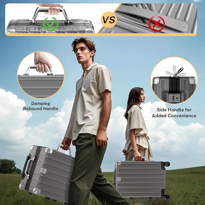 Krute Luggage 24 Inch Aluminum Frame Zipperless Suitcase with Spinner Wheels Checked Luggage PC+ABS Lightweight Hardshell