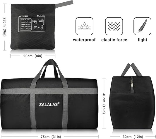 Foldable Duffle Bag, 96L Extra Large Travel Duffel bag Lightweight Weekender Bag for Men Women Water-proof & Tear Resistant,Black