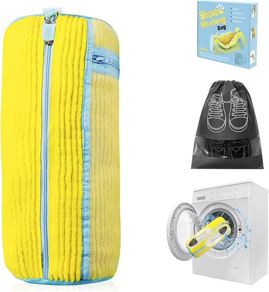 Shoe Washing Machine Bag | Laundry Shoe Bag for Washer and Dryer, 1pcs Reusable Shoes Cleaner Bags, Chenille Microfiber for Sneakers Tennis Shoes, Zipper with Lock Ring