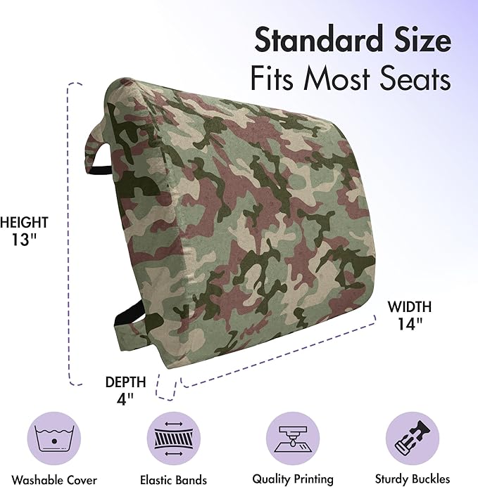 Ambesonne Camo Lumbar Back Support Pillow, Illustrated Green Camouflage in Forest Colors Hunter Theme, High Density Foam for Office Chairs Car Seats, 14" x 13", Dark Green Army Green