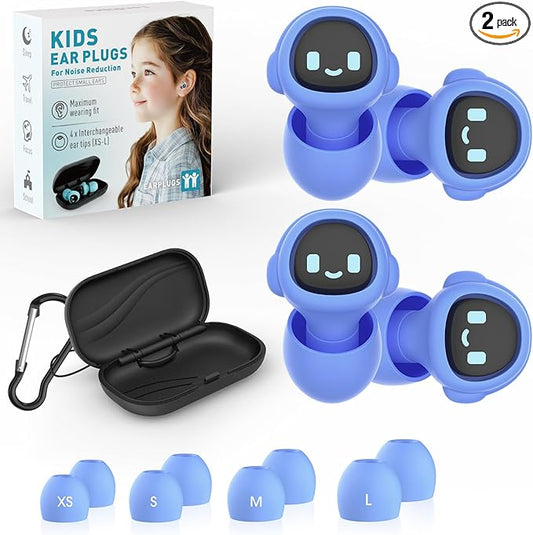 2 Pairs Kids Ear Plugs for 5-12 Yr, 27 dB Noise Reduction Extra Small Earplugs, Ear Plugs for Kids for Noise Sensitivity, Socializing, Sleep, Focus, 4 Sizes Ear Tips in XS-L (2X Purple)