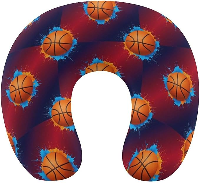 Travel Neck Pillow Memory Foam Chin Cushion Basketball, Washable Cover for Men Women Youth Airplane Car Pain Relief