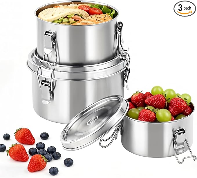 NAYELF Food Storage Containers With Lids,3pcs/set Stainless Steel Meal Prep Containers,Oven,Freezer,Dishwasher Safe for Snacks,Fruits&On the Go Container