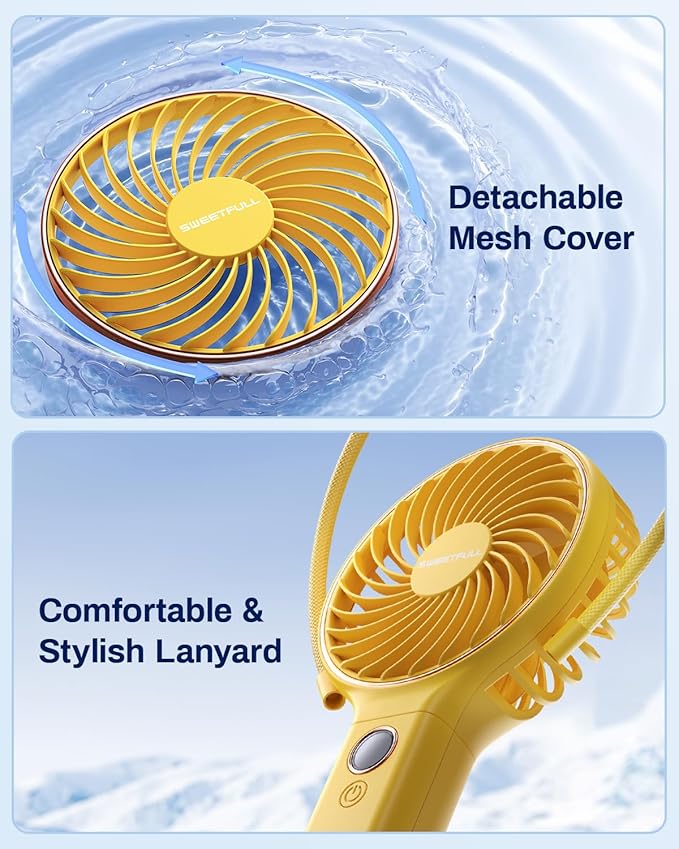 SWEETFULL Handheld Portable Fan, 5000mAh Rechargeable Battery, 6 Speed Wind, LED Digital Display, Foldable Electric Personal Mini Travel Fan with Backup Power, Summer Essentials Gifts for Women Girl