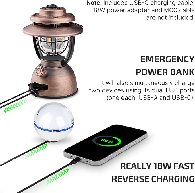 OLIGHT Olantern Classic 2 Pro APP Control Camping Lantern, 300 Lumens LED Rechargeable Lamp Flashlight with Dual Light Sources for Hurricane, Emergency, Hiking, Home Decor (Vintage Copper)