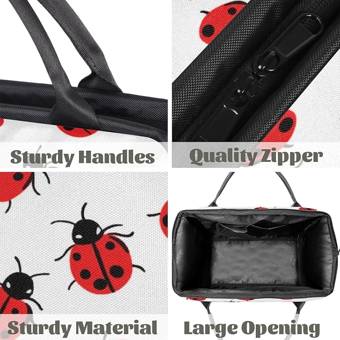 Large Travel Duffle Bag for Women Men,Waterproof Weekender Overnight Bag Carry on Tote Bags for Gym Sport Business Trip,Ladybug On White Duffel Bags