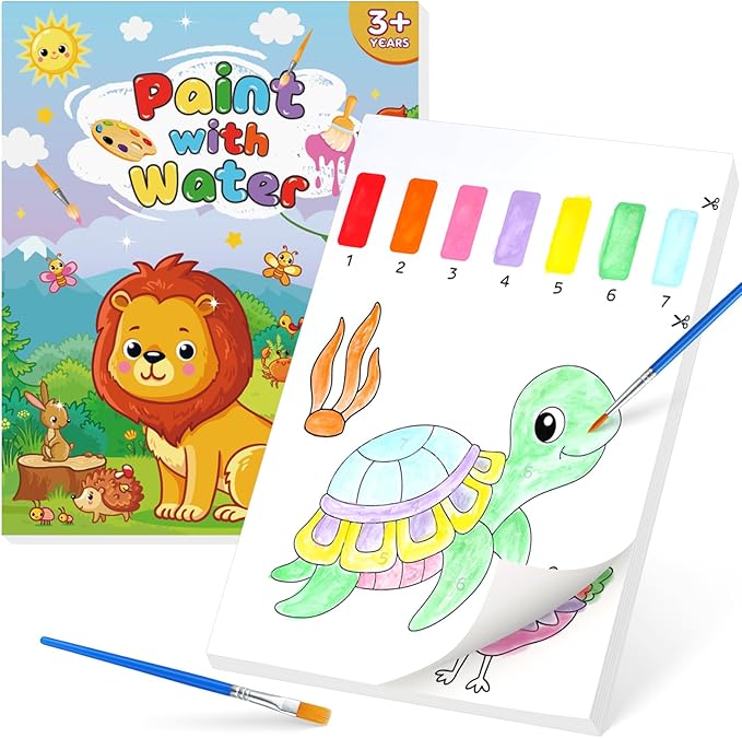 Paint with Water Coloring Books for Kids,Animal Art Craft Kit No Mess Water Color Painting Sets for Kids Ages 4-8,Birthday Gifts Travel Toy Crafts Supplies Kits for Girls Boys Drawing with 2 Brushes