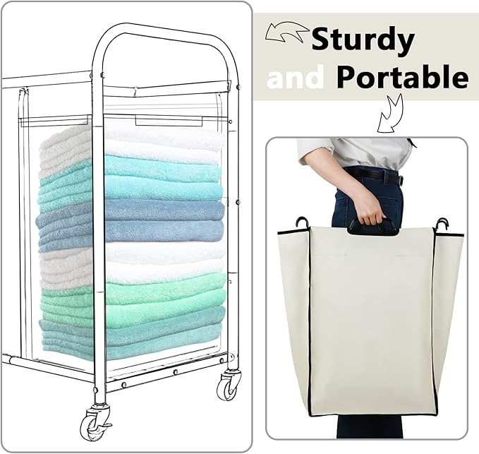 Bonuci 3 Pcs Laundry Sorter Replacement Bags Hamper Cart Removable Replacement Laundry Storage Organizer Bag Hamper Liner, No Hooks 14.76 x 8.66 x 21.65 Inch (Beige)