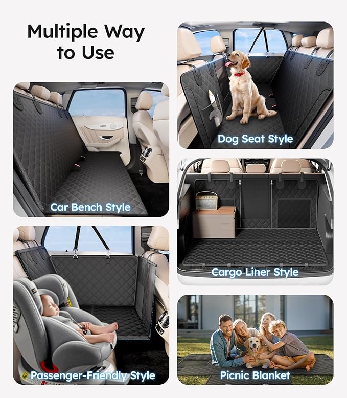 Wigoo Upgrade Soft Dog Car Seat Cover for Back Seat, [Protect Interior, Waterproof & Easy to Clean] Soft Bottom Backseat Pet Extender Dog Car Hammock, FitsCar Sedan SUV Truck Van, Size M, Black