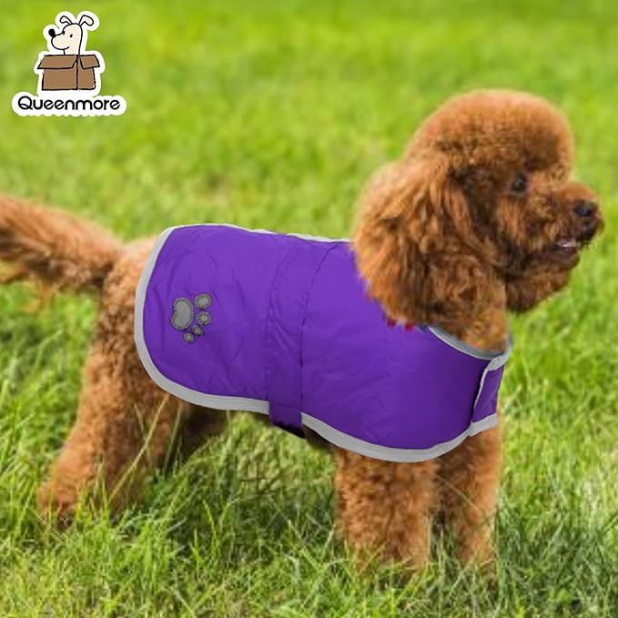 Queenmore Dog Winter Coat, Cold Weather Fleece Jacket for Dogs, Waterproof Reflective Reversible, for Small, Medium and Large Dogs (Purple, L)