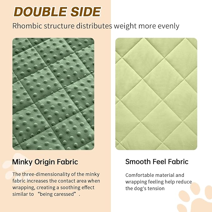 yescool Weighted Blanket for Dogs, 3 lb Thunder Blankets Shirt for Dogs, 36 x 48 inch Medium Puppy Blanket for 20-45lb, Weighted Pet Blankets for Thunderstorms, Fireworks and Construction Noise, Moss