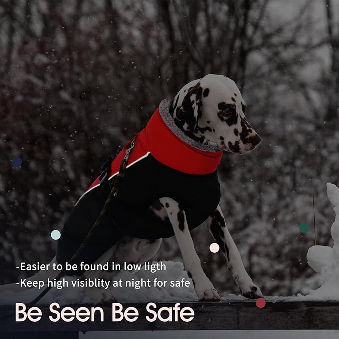 IECOii Extra Warm Reflective Adjustable Dog Jacket - Fleece Turtleneck Winter Coat for Small, Medium, Large Dogs in Cold Weather