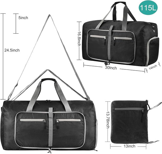 Dimayar Travel Duffle Bag for Men Women - Foldable Duffel Bag with Shoes Compartment - Overnight Bags Waterproof & Tear Resistant(115L,Black)