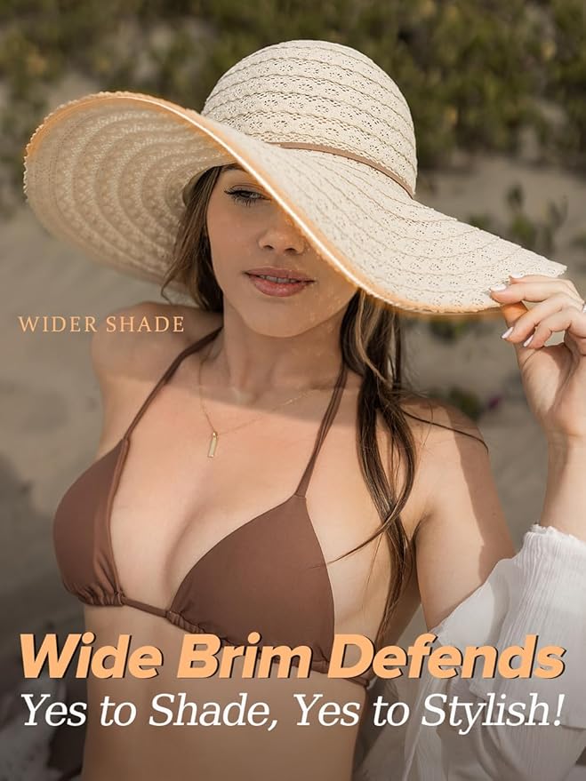 Sun Beach Hats for Women Summer Floppy Wide Brim Sunhat Packable Foldable Lace Travel Vacation