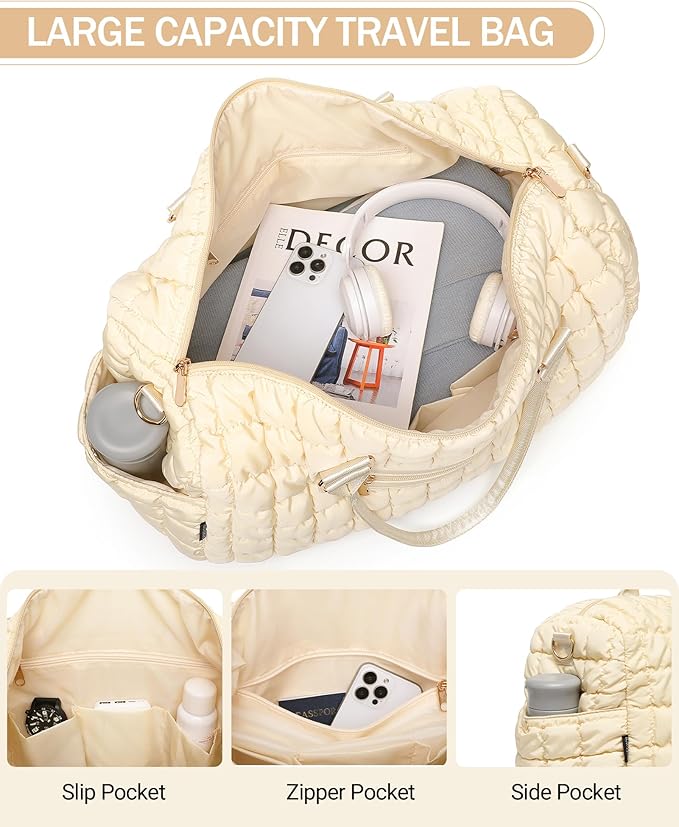 Duffle Bag for Travel, Weekender Bag with Shoe Compartment, Carry On Overnight Bag for Women with Toiletry Bag, Gym Bag with Wet Pocket, Hospital Bags for Labor and Delivery Beige