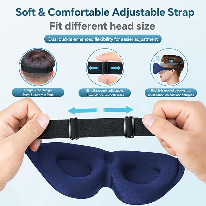 ZGGCD Sleep Mask for Side Sleeper, Light Blocking Sleeping Eye Mask for Women Men, 3D Contoured Cup Night Blindfold, Luxury Eye Cover Eyeshade with Adjustable Strap for Travel, Nap, Blue