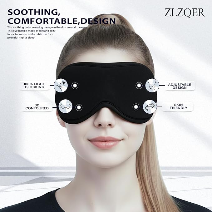 Ultra-Thin 3D Sleep Mask for Side Sleepers, Men, Women, Lash Extensions – Soft, Breathable and Lightweight Blackout Sleeping Eye Mask for Travel, Naps, Airplane, Adjustable, Mens (Black)