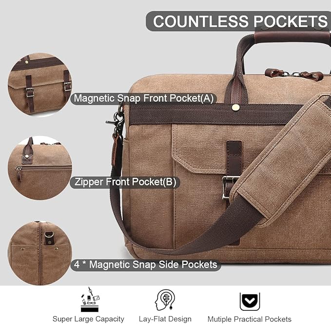 Duffle Bag for Men Waterproof Genuine Leather Canvas Travel Duffel Bags for Women Overnight Weekender Bag for Traveling