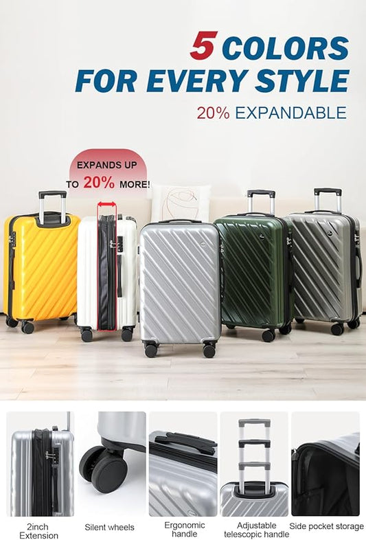 HotWay 28 Inch Expandable Checked In Luggage, Lightweight Hardshell Luggage with Spinner Wheels, Green