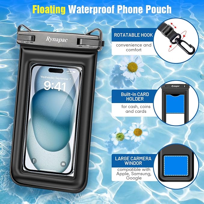 [Up to 8.5"] Floating Waterproof Phone Pouch, 2Pack Waterproof Phone Case with Lanyard for iPhone 16 15 14 Pro Max, Galaxy S24+ S23 S22, IPX8 Cellphone Dry Bag, Beach Essentials Travel Must Haves
