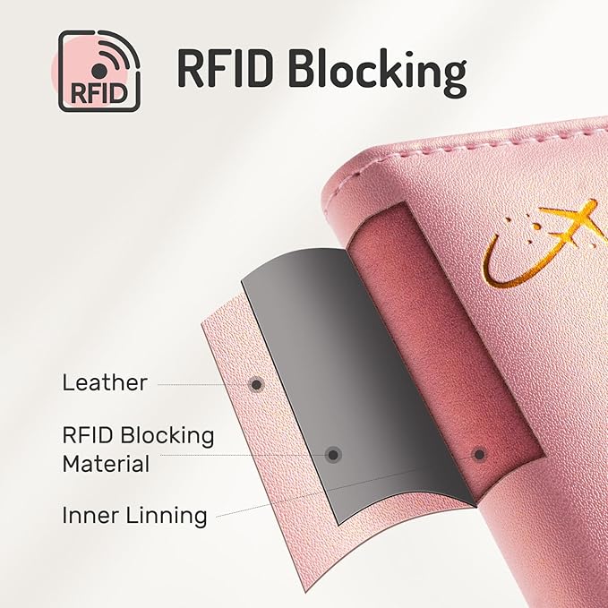Forvencer Passport Holder with Money Pocket, RFID Blocking Passport Wallet Cover for Travel, Premium Card Case, Waterproof Travel Accessories for Women Men, Hot Pink