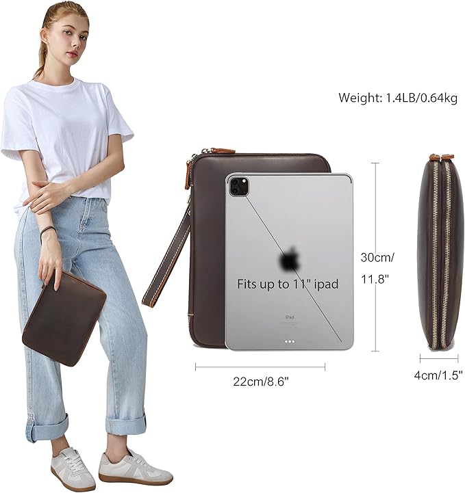 LANNSYNE Full Grain Leather Travel Cable Accessories Bag, Electronic Organizer Carry Case Double Layer Storage Case for Cables, Charger, Phone, Power Bank