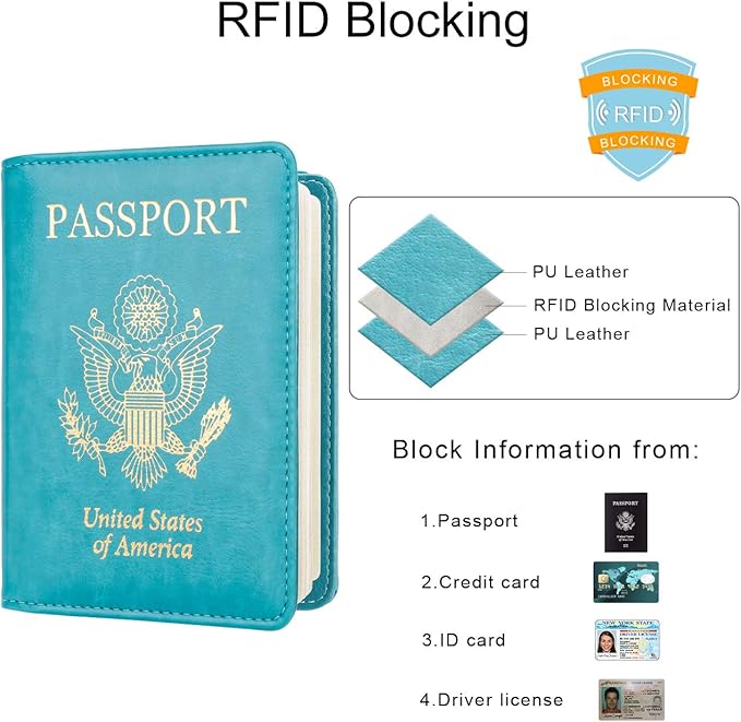 WALNEW Passport Holder for Travel, RFID Passport Cover Wallet for Women Men, PU Leather Passport Book Card Holder Case with Pen, Travelling Essentials for Flying
