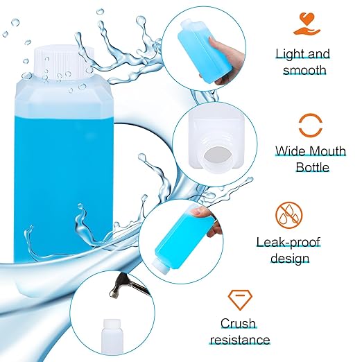 8oz Leak Proof Plastic Bottles with Caps, Laboratory Reagent Bottle, Reusable Small Pill Storage Containers for Travel, Classrooms, Home (4 pack translucent)