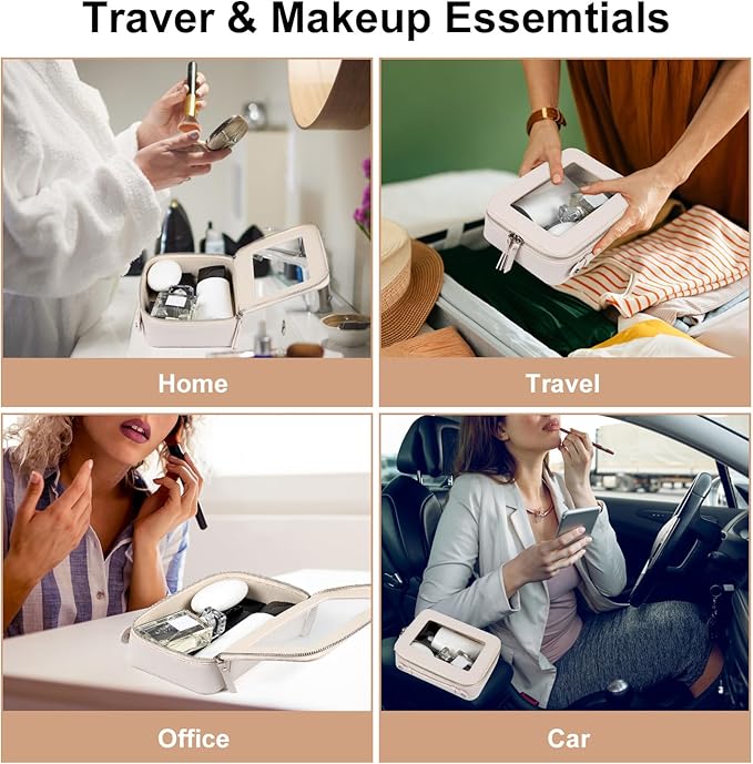 EcoVision Clear Makeup Bag, Travel Cosmetic Accessory Bag, Toiletry Organizer Bags for Women, Portable Waterproof Zipper Cosmetic Bag with Transparent Window