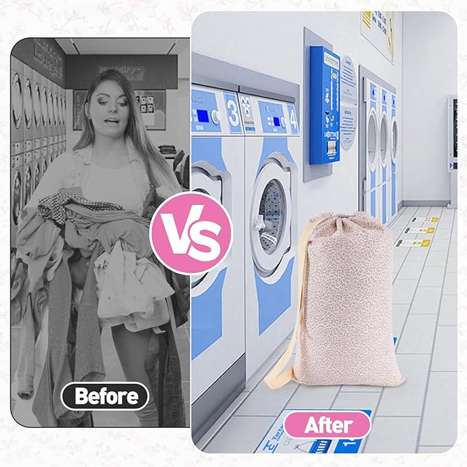 College Laundry Bag, Dirty Clothes Laundry Bag With Drawstring Handles For College Dorm Laundromat Apartment Travel Camp 29" X 18" Women Girls Back To School Birthdays Gift, Pink Florals