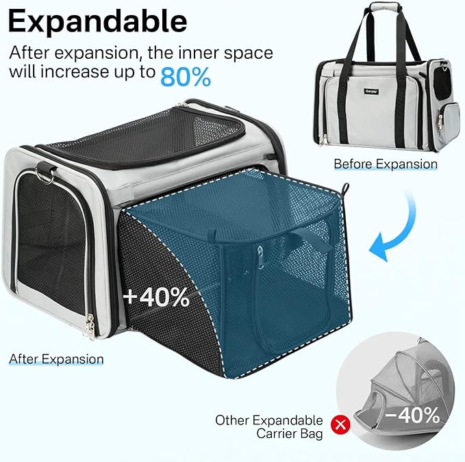 Cat Carrier Soft for Travel & Vet Visits, Expandable Soft Pet Carrier for Cats Up to 15 lbs, Breathable & Cozy Cat Bag Carrier, Airline Approved Portable Pet Travel Carrier, Black