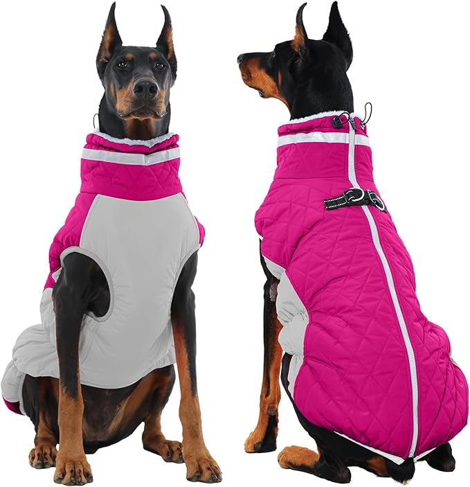 OUOBOB Dog Winter Jacket Cozy Reflective Waterproof Windproof Warm Pet Garment,Comfortable Cold Weather Fleece Apparel Outfits with Zipper Closure for Small Medium Large Dogs Puppy Walking,XXX-Large