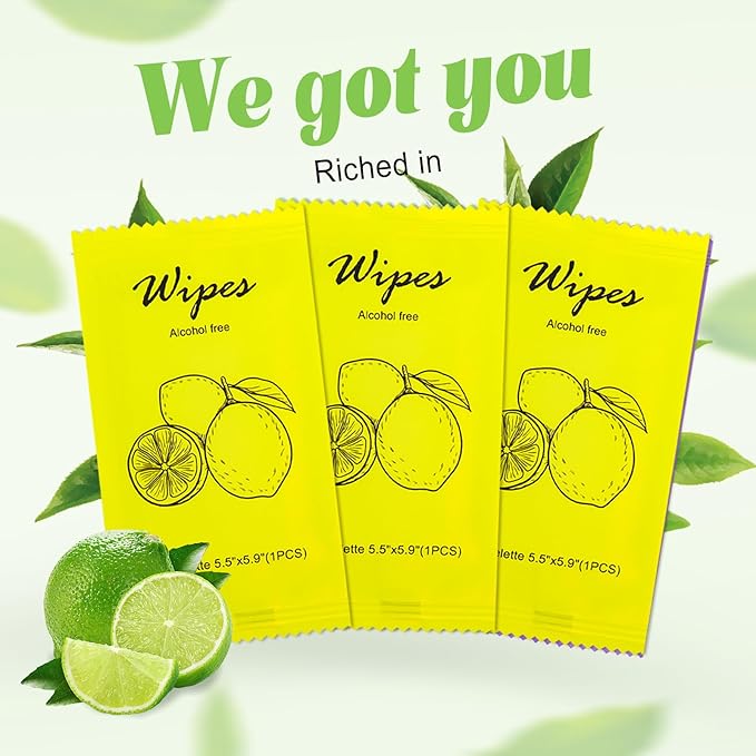 Individual Hand Wipes Wet Wipes Travel Size,Wet Wipes Individually Wrapped Bulk Cleansing Travel Size Wipes for Wedding Travel Restaurant Barbecue (1 Count (Pack of 60), Lemon)