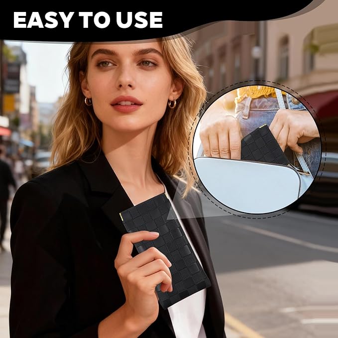 3PCS Small Makeup Bag for Women, Mini Cosmetic Bags Leather Pocket Pouch Purse,Snap Closure Waterproof Portable Bag,Checkered Storage Travel Bag for Lipstick Change Glasses Coin Cards (Black)