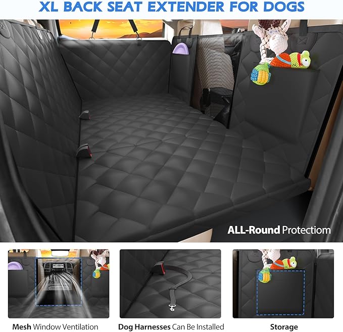 Back Seat Extender for Dogs-Upgraded Egg Crate Foam, Hard Bottom Dog Seat Cover for Truck Back Seat, Dog Hammock for Truck Crew Cab F150, RAM1500, Sierra, Silverado,Tundra, Titan（59‘x29’