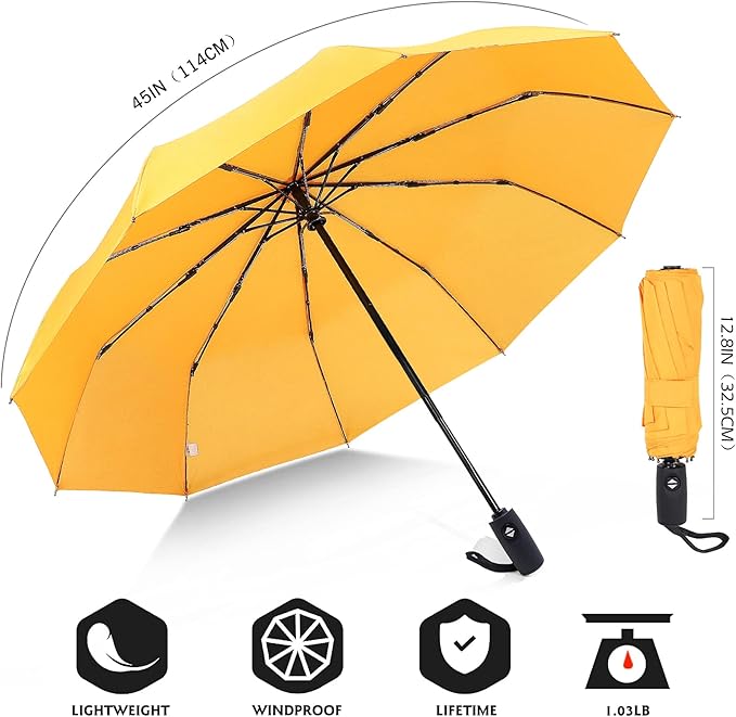 ZOMAKE Travel Umbrella Compact - 10 Ribs Portable Collapsible Umbrellas for Rain Windproof - Paraguas Automatic Small Folding Umbrella Lightweight Packable Umbrella for Women Men